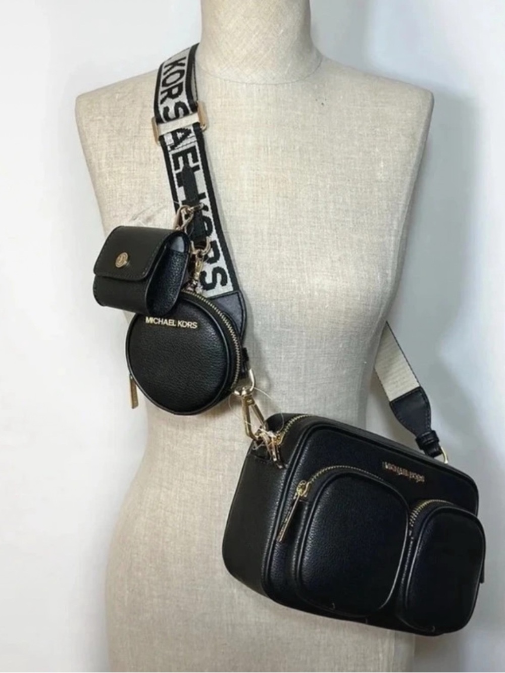 Michael Kors Black Multi-Pouch Crossbody with Logo Strap